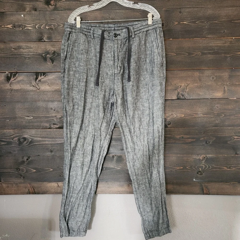 Banana Republic Linen‎ Blend Pants 36x29 Athletic Fit Gray Pull on Drawstring